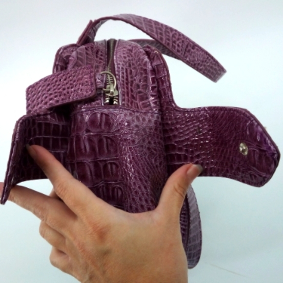 Jessica Simpson Faux Crocodile Purple Shoulder Bag Vegan Handbag Purse Gingham - Picture 3 of 15